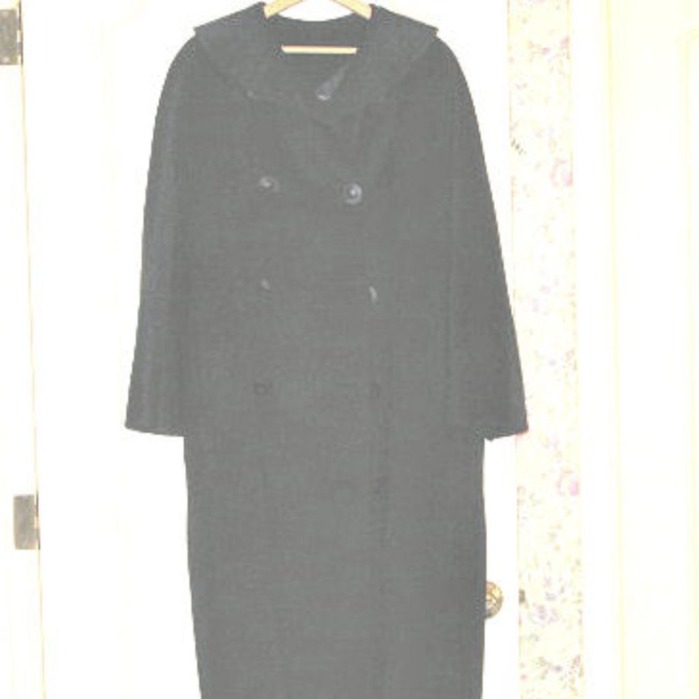 JACK SARNOFF DESIGNER COAT, LONG, LUXURIOUS BLACK WOOL SIZE 8, NEW YORK